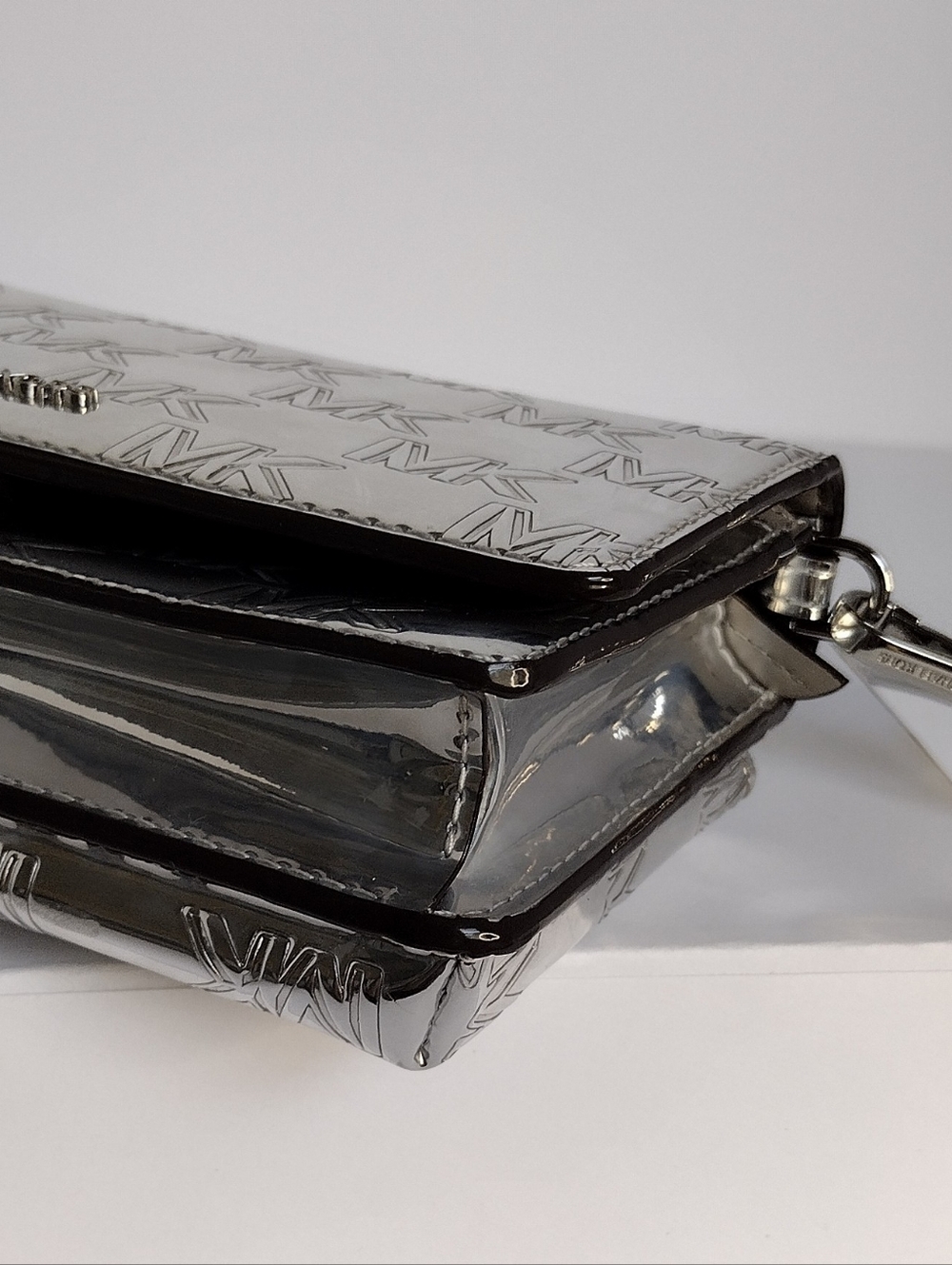 Michael Kors Metallic Silver MK Logo Crossbody - Picture 8 of 11